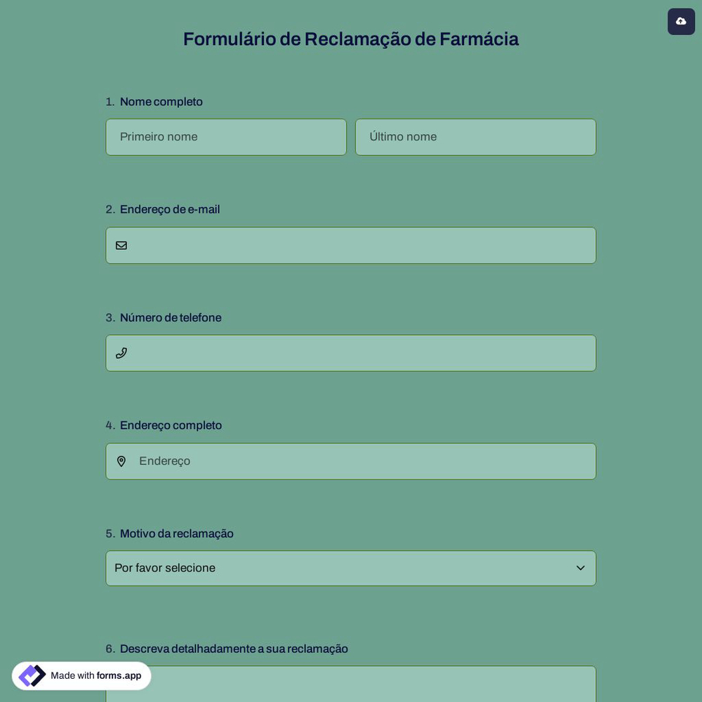 Formulário de Reclamação de Farmácia
