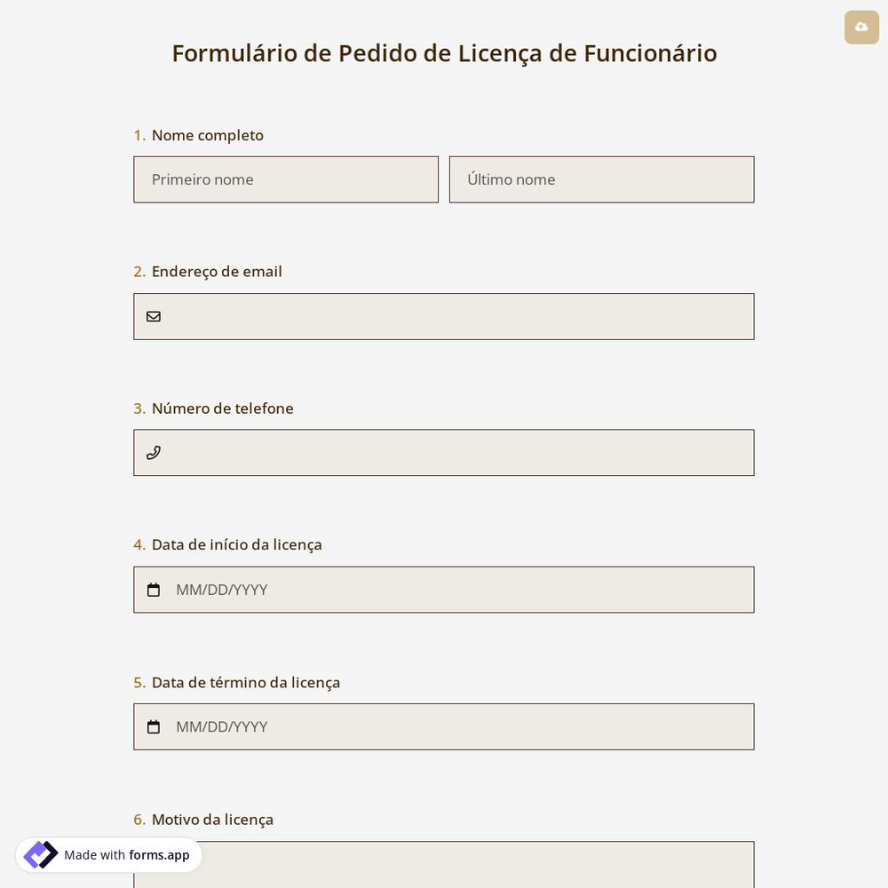 Formulário de Pedido de Licença de Funcionário