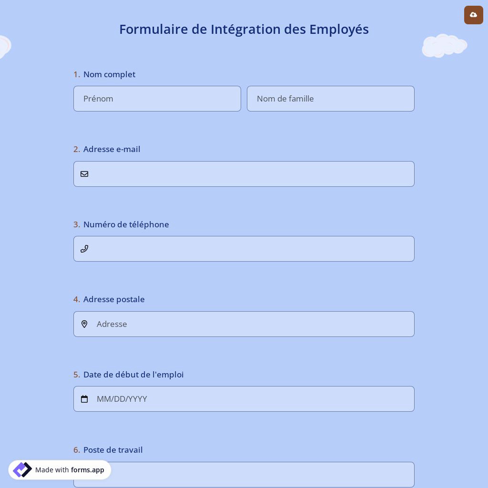 Formulaire de Intégration des Employés