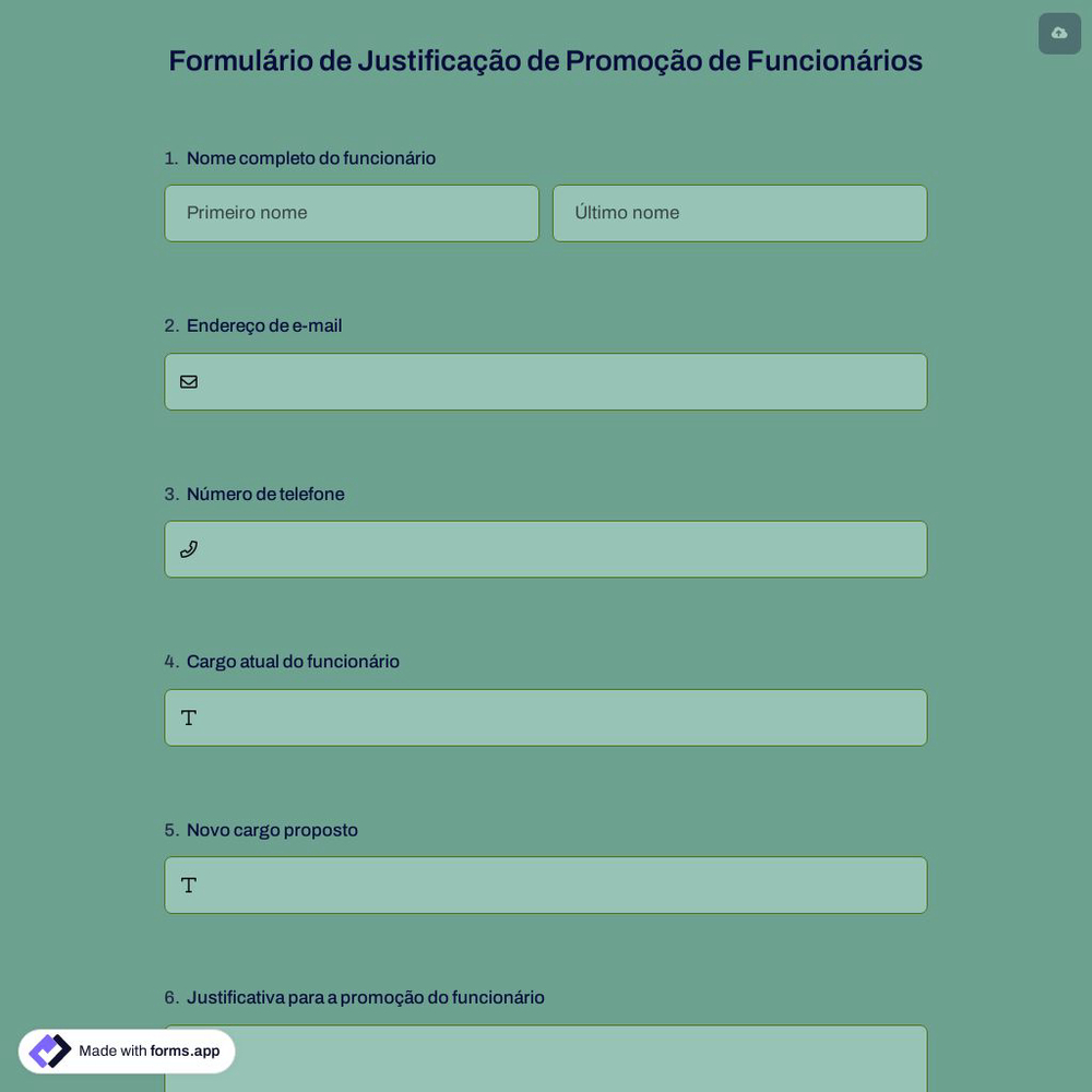 Formulário de Justificação de Promoção de Funcionários