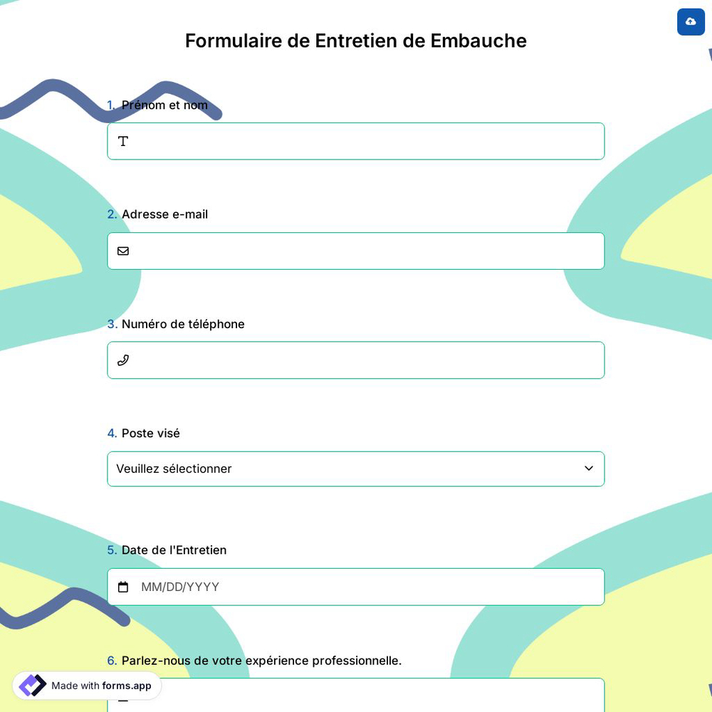 Formulaire de Entretien de Embauche