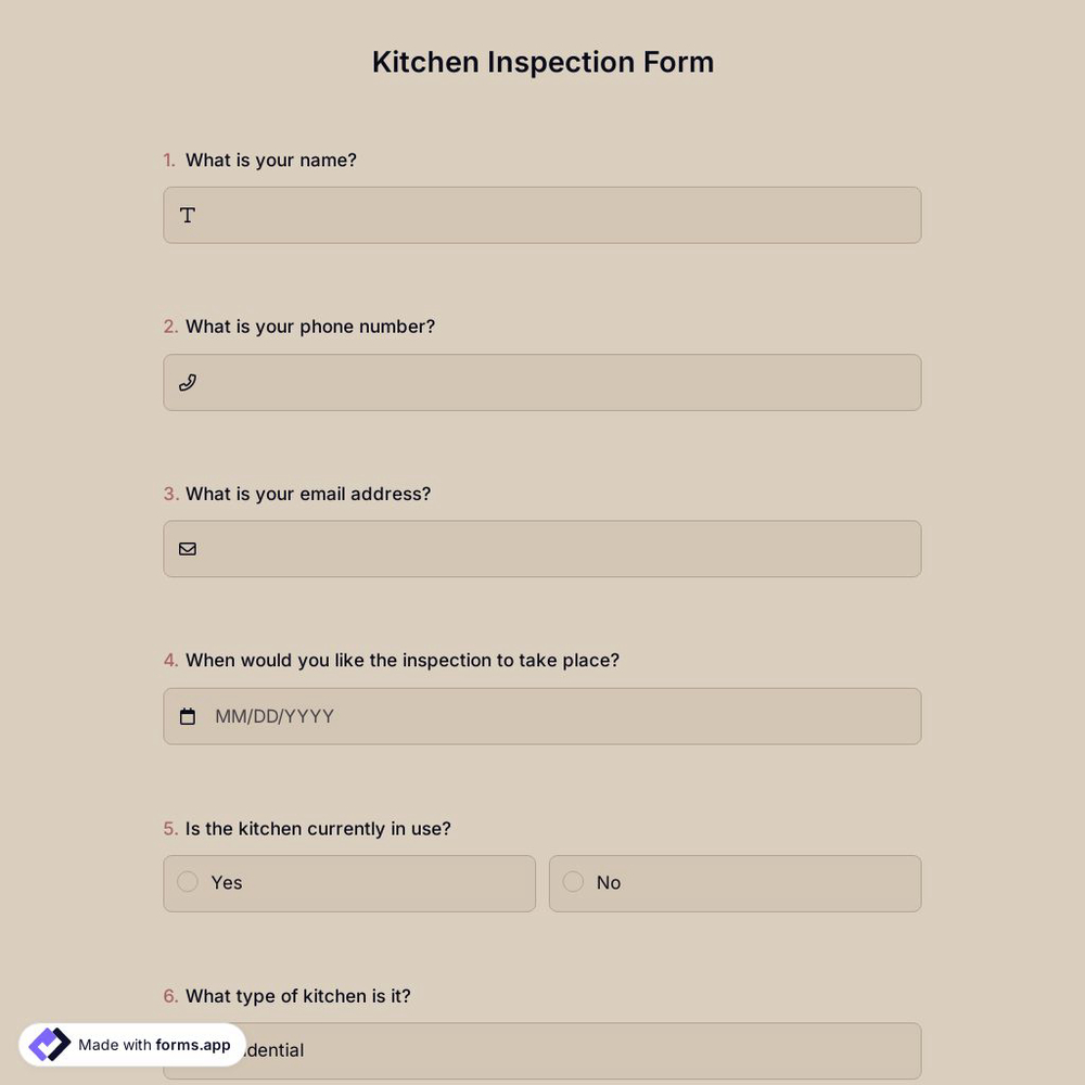 Kitchen Inspection Form