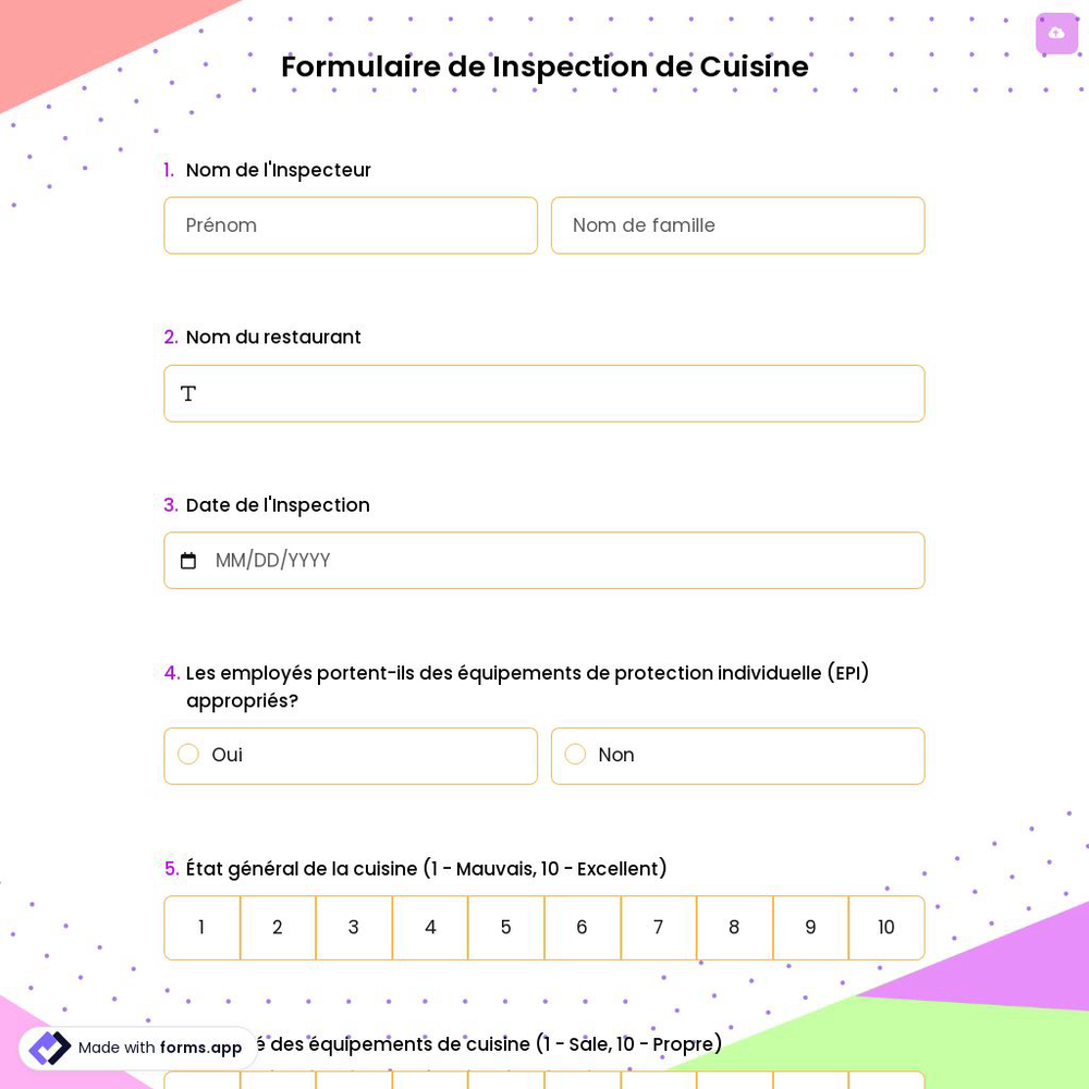 Formulaire de Inspection de Cuisine