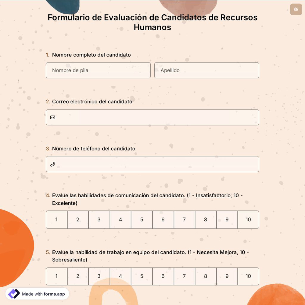 Formulario de Evaluación de Candidatos de Recursos Humanos