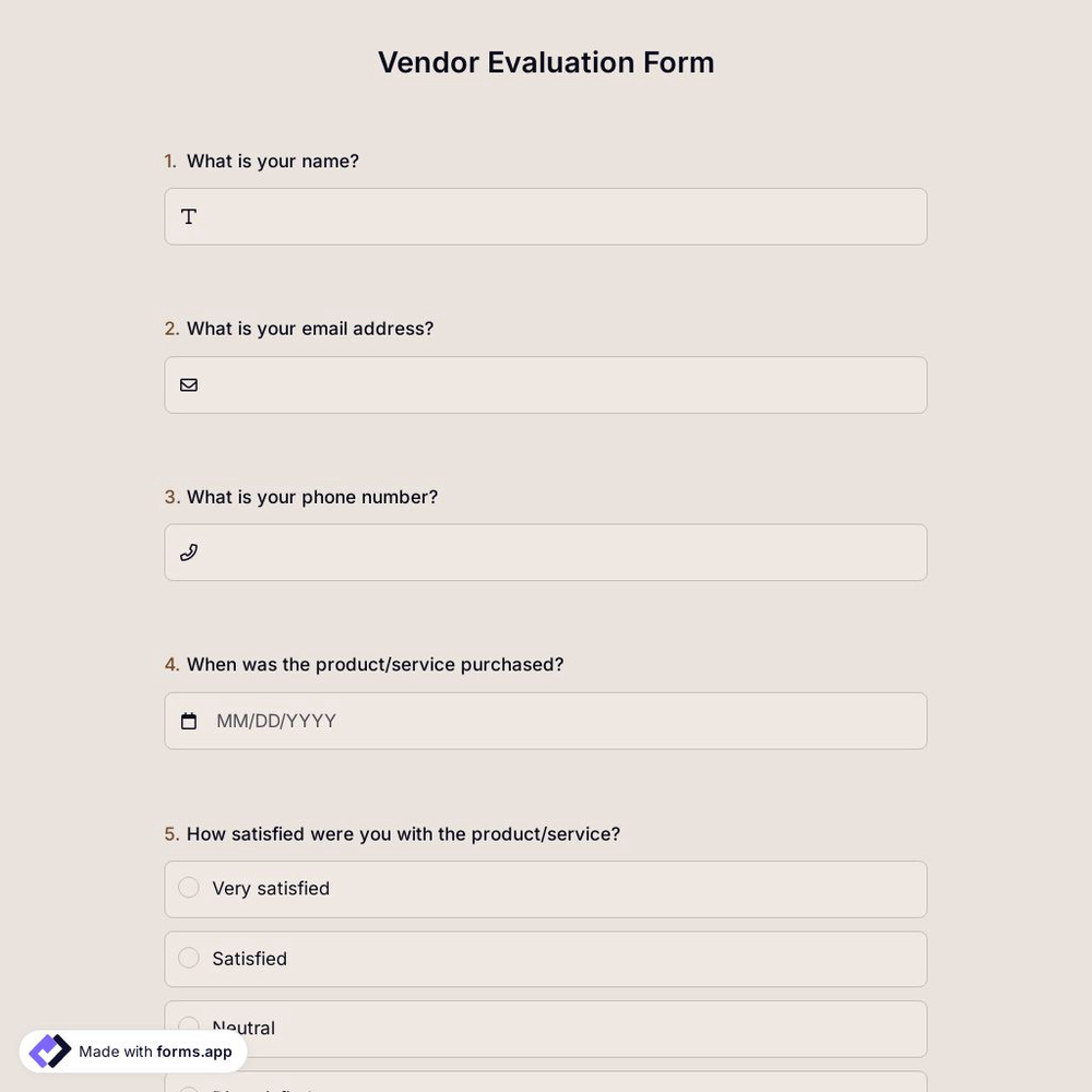 Vendor Evaluation Form