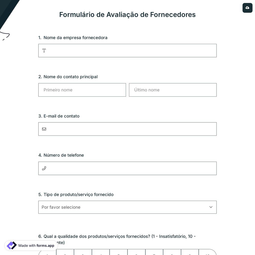 Formulário de Avaliação de Fornecedores
