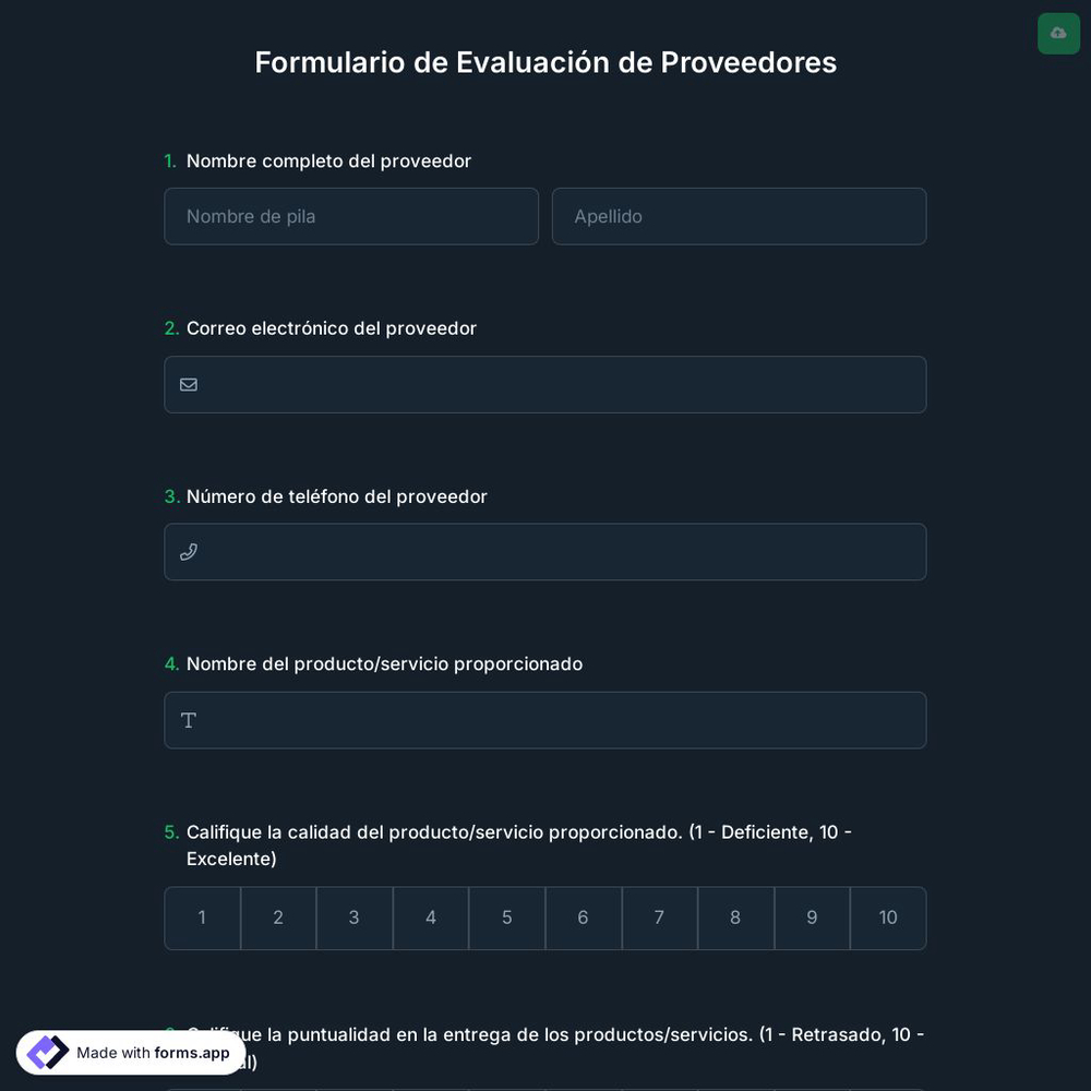 Formulario de Evaluación de Proveedores