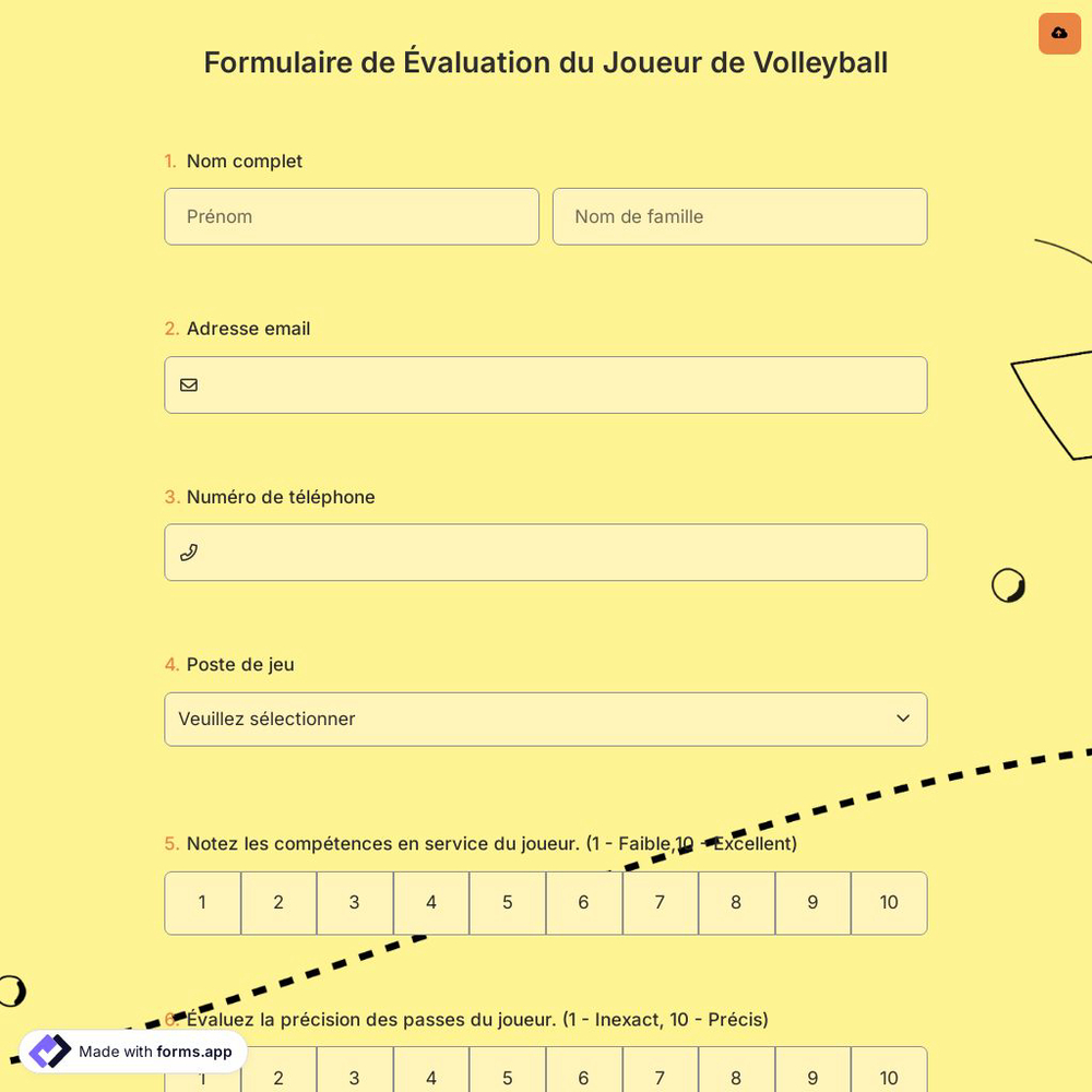 Formulaire de Évaluation du Joueur de Volleyball