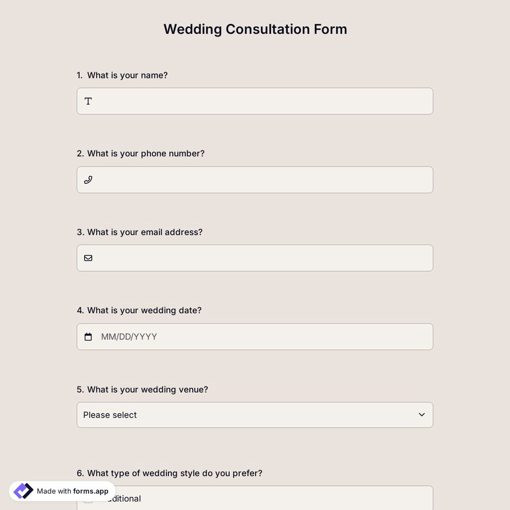 Wedding Consultation Form