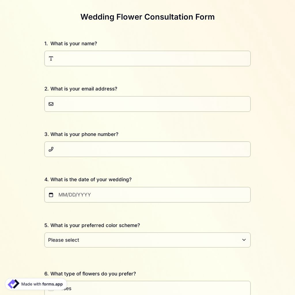 Wedding Flower Consultation Form