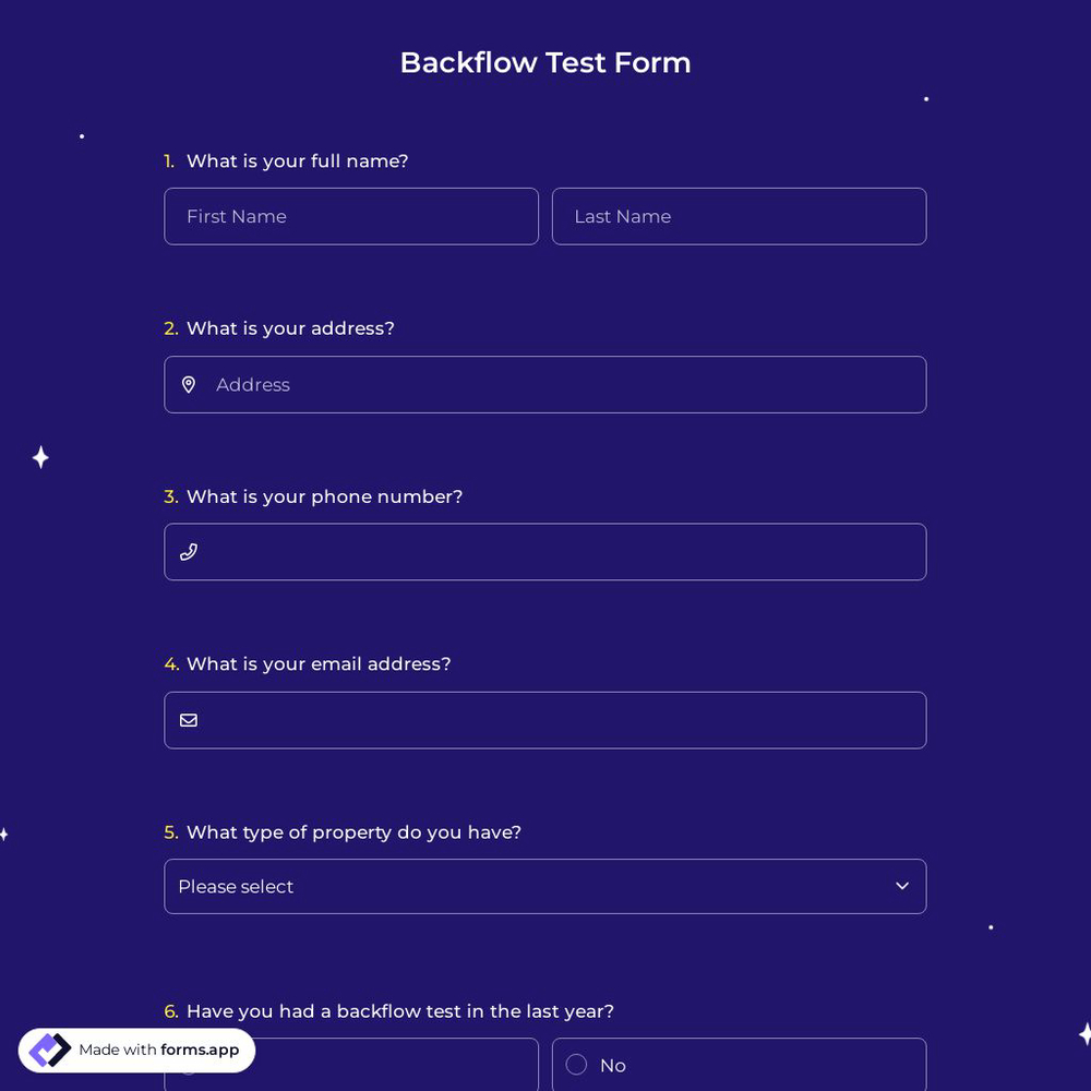 Backflow Test Form