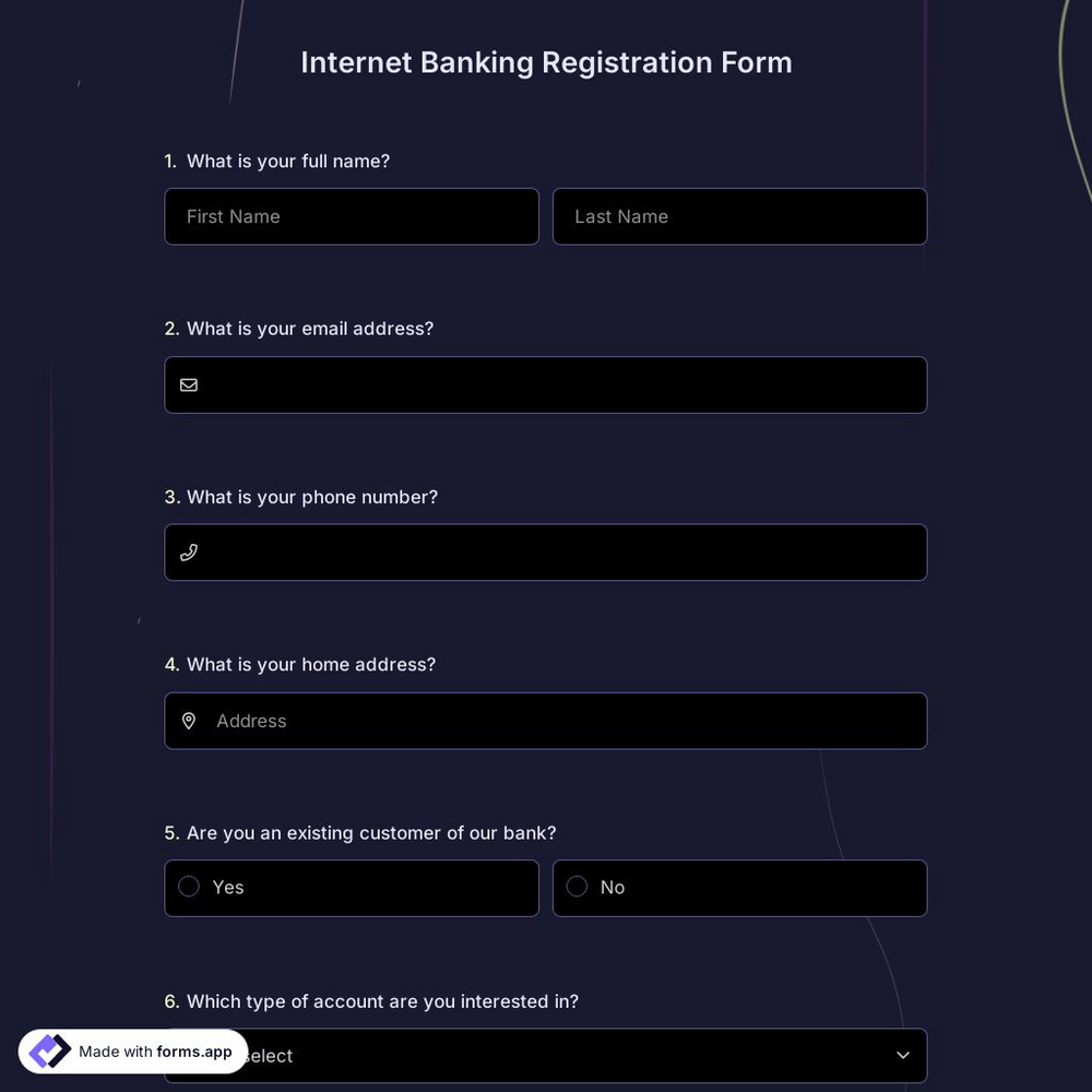 Internet Banking Registration Form