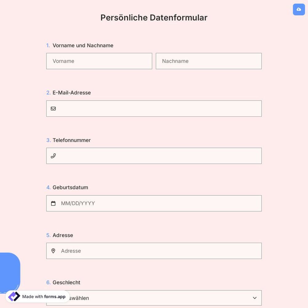 Persönliche Datenformular