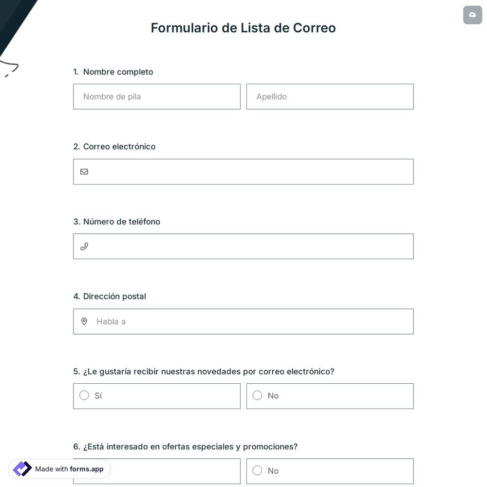 Formulario de Lista de Correo