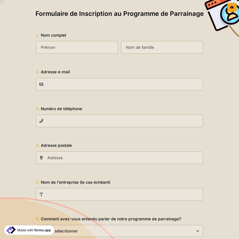Formulaire de Inscription au Programme de Parrainage
