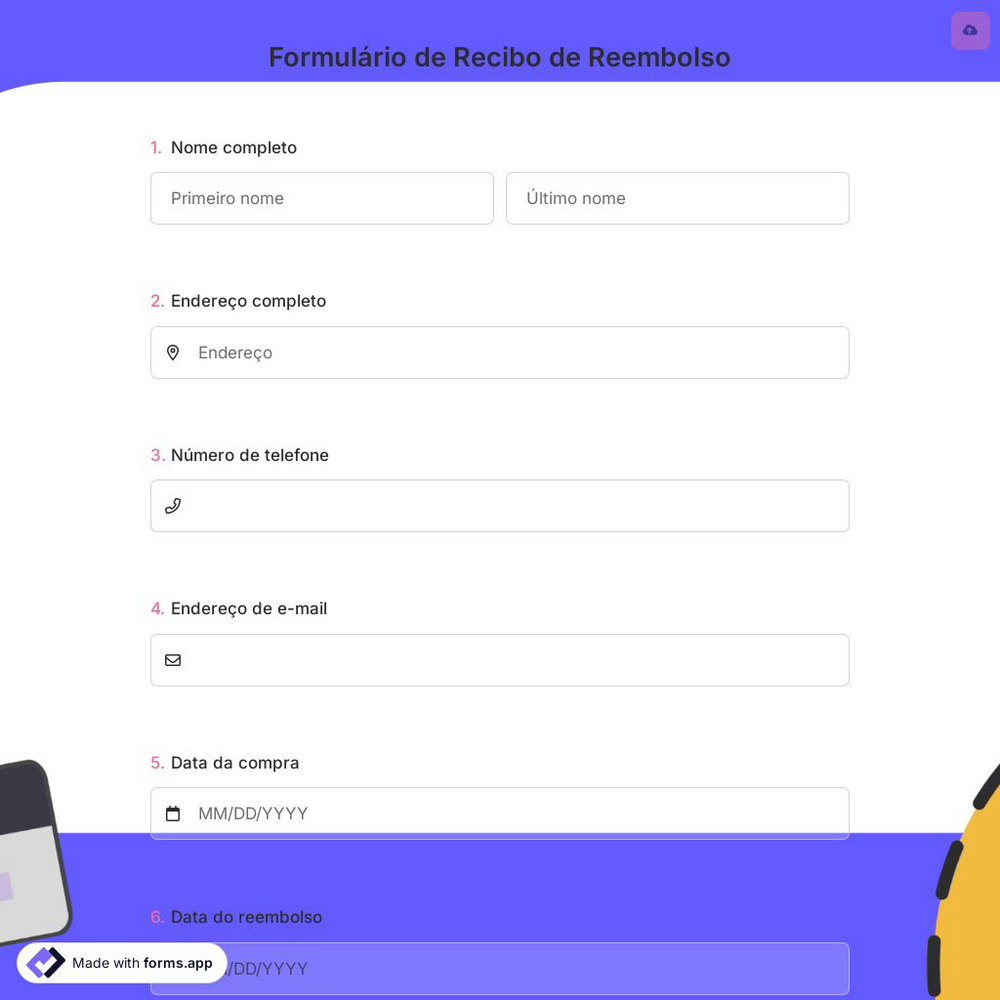 Formulário de Recibo de Reembolso