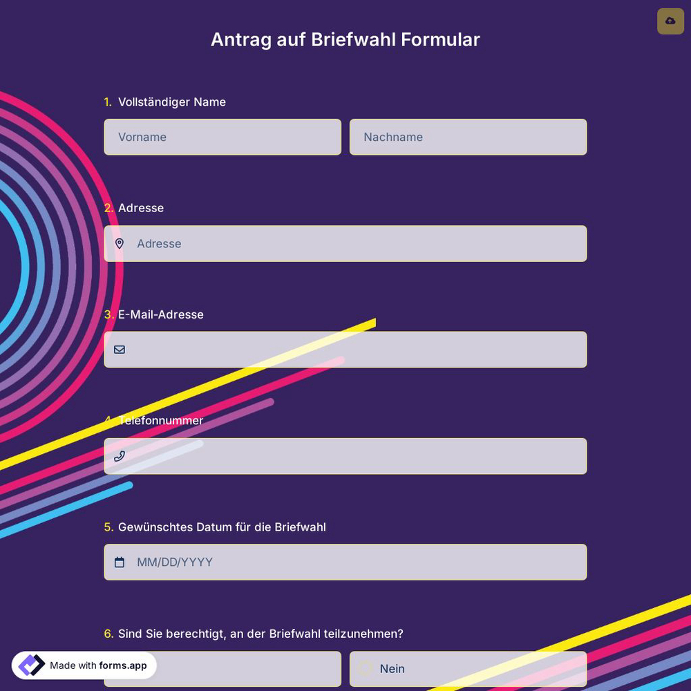 Antrag auf Briefwahl Formular