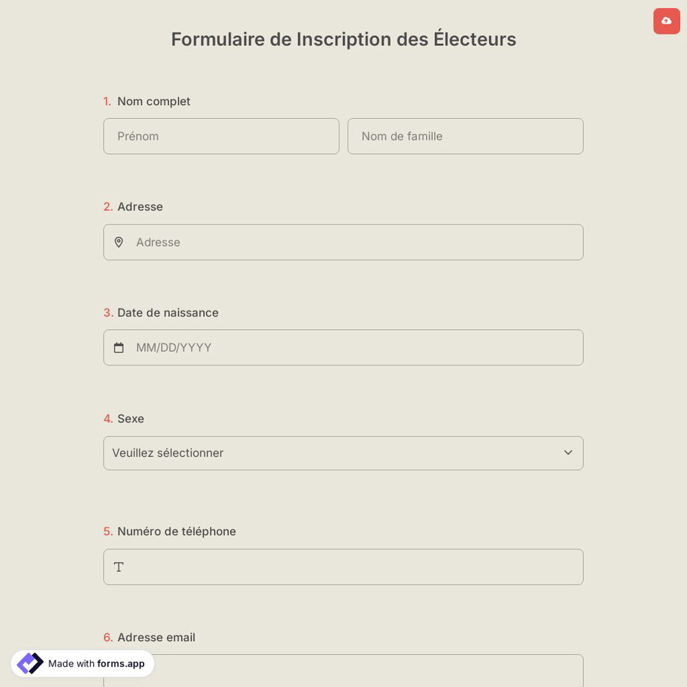 Formulaire de Inscription des Électeurs