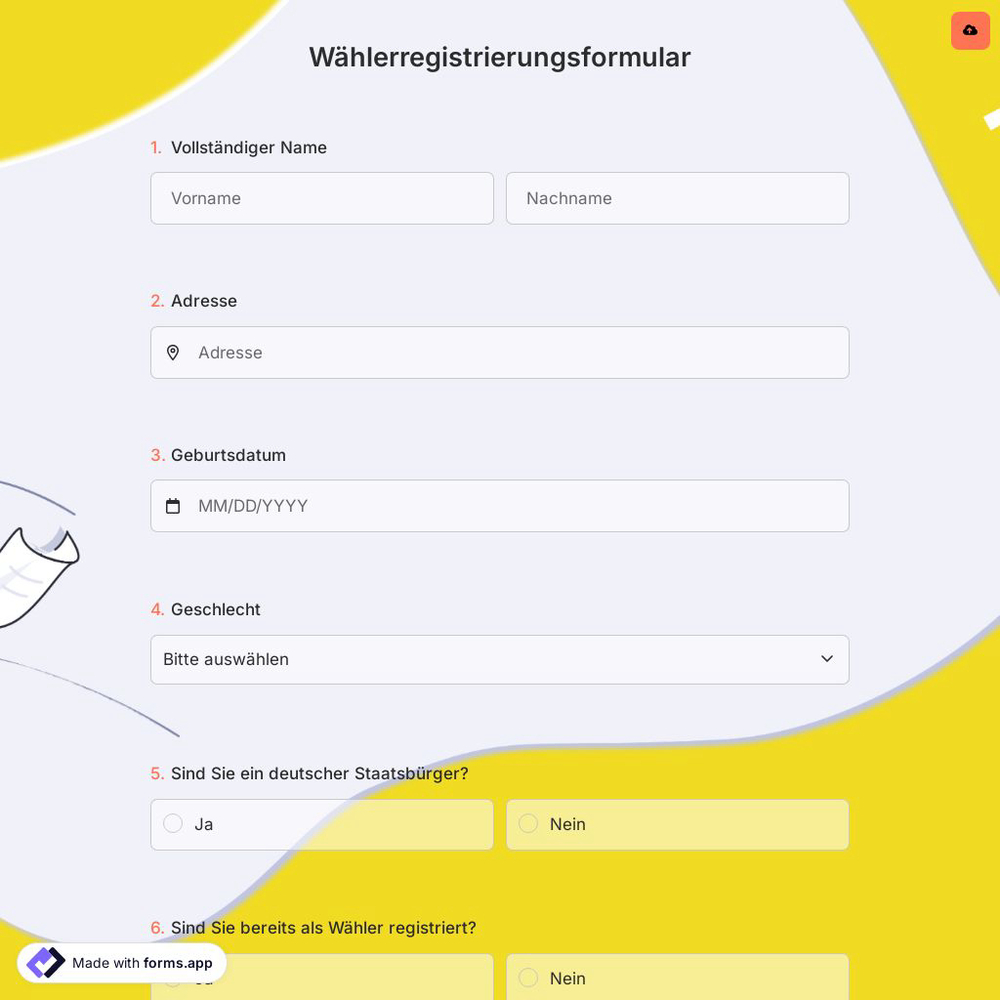 Wählerregistrierungsformular