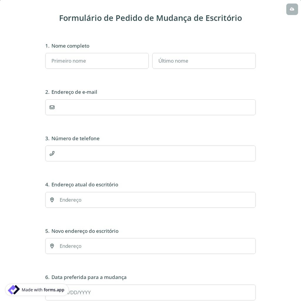 Formulário de Pedido de Mudança de Escritório
