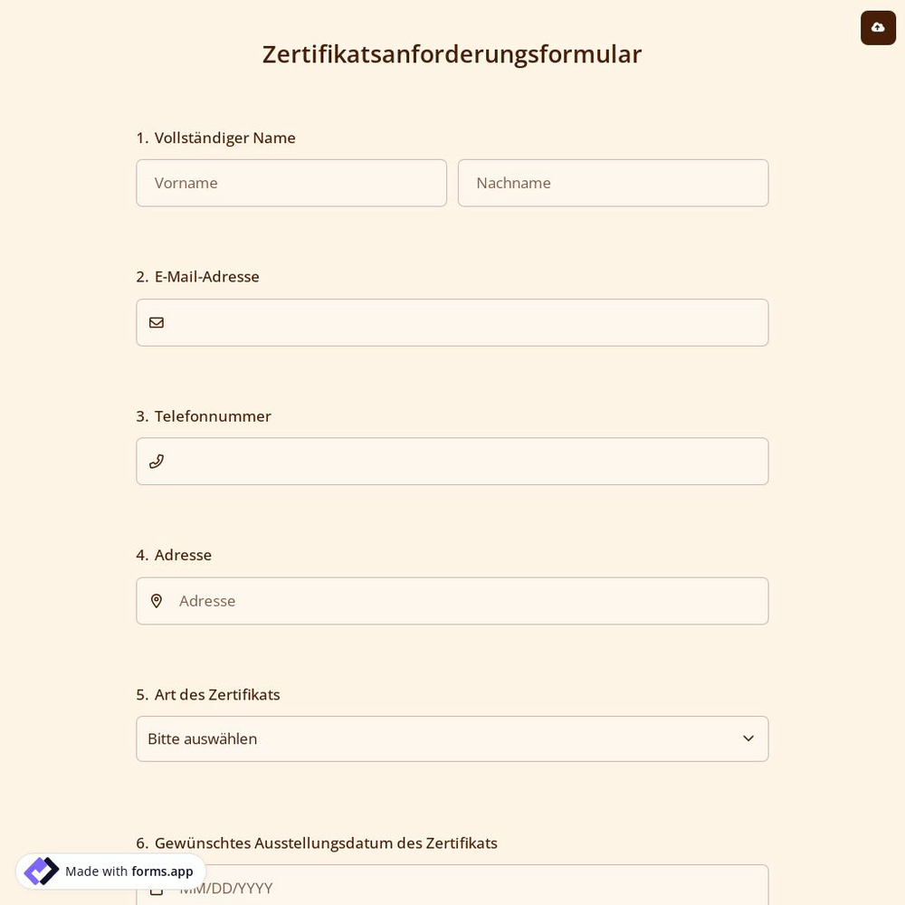 Zertifikatsanforderungsformular