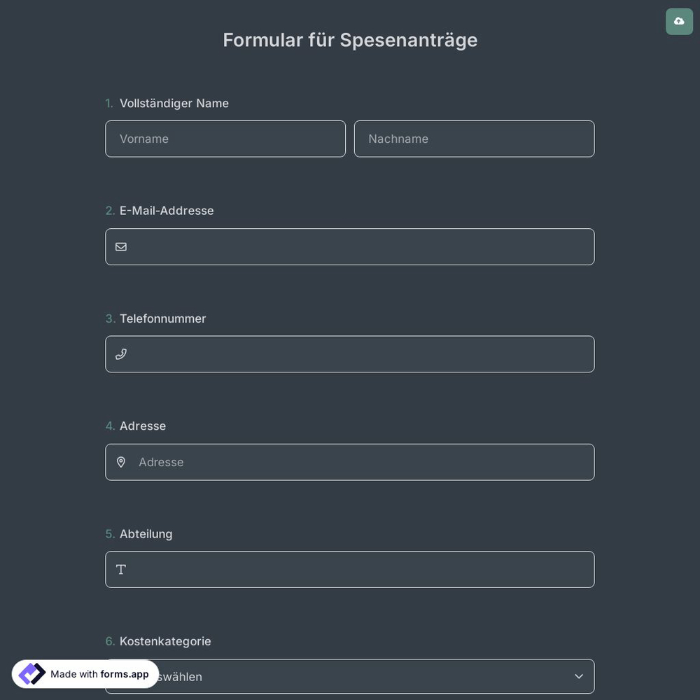 ​​Formular für Spesenanträge