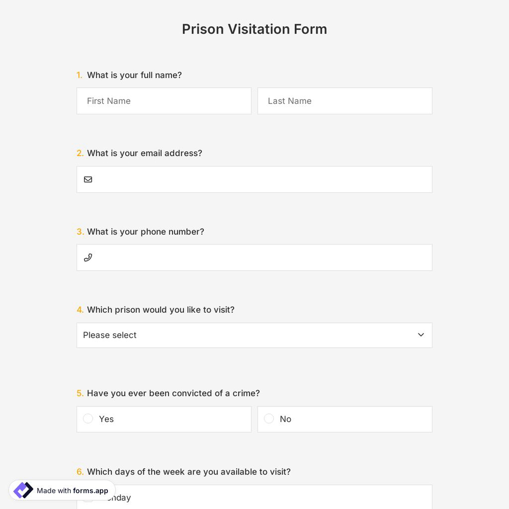 Prison Visitation Form