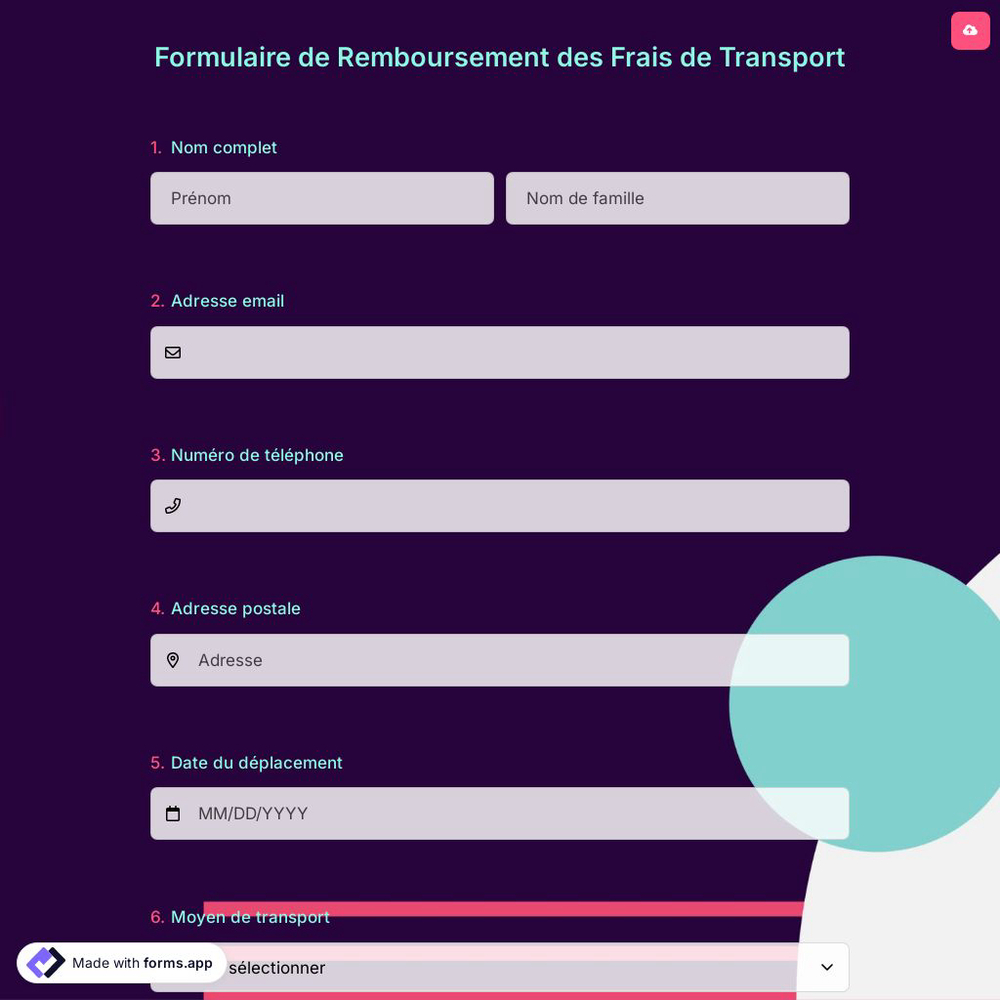 Formulaire de Remboursement des Frais de Transport