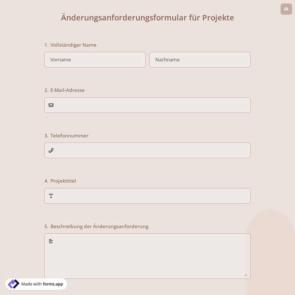 Änderungsanforderungsformular für Projekte