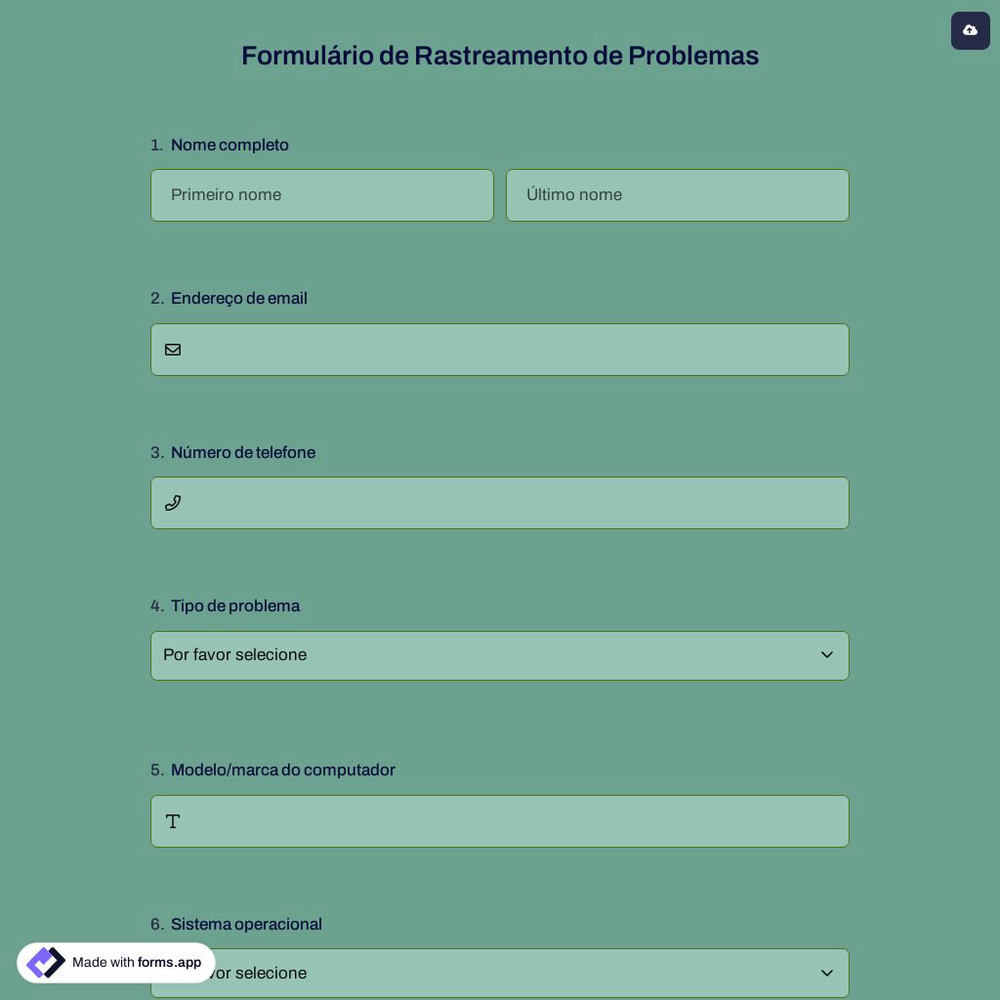 Formulário de Rastreamento de Problemas