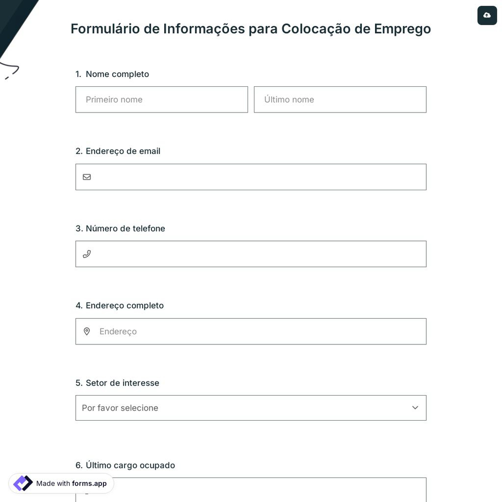 Formulário de Informações para Colocação de Emprego