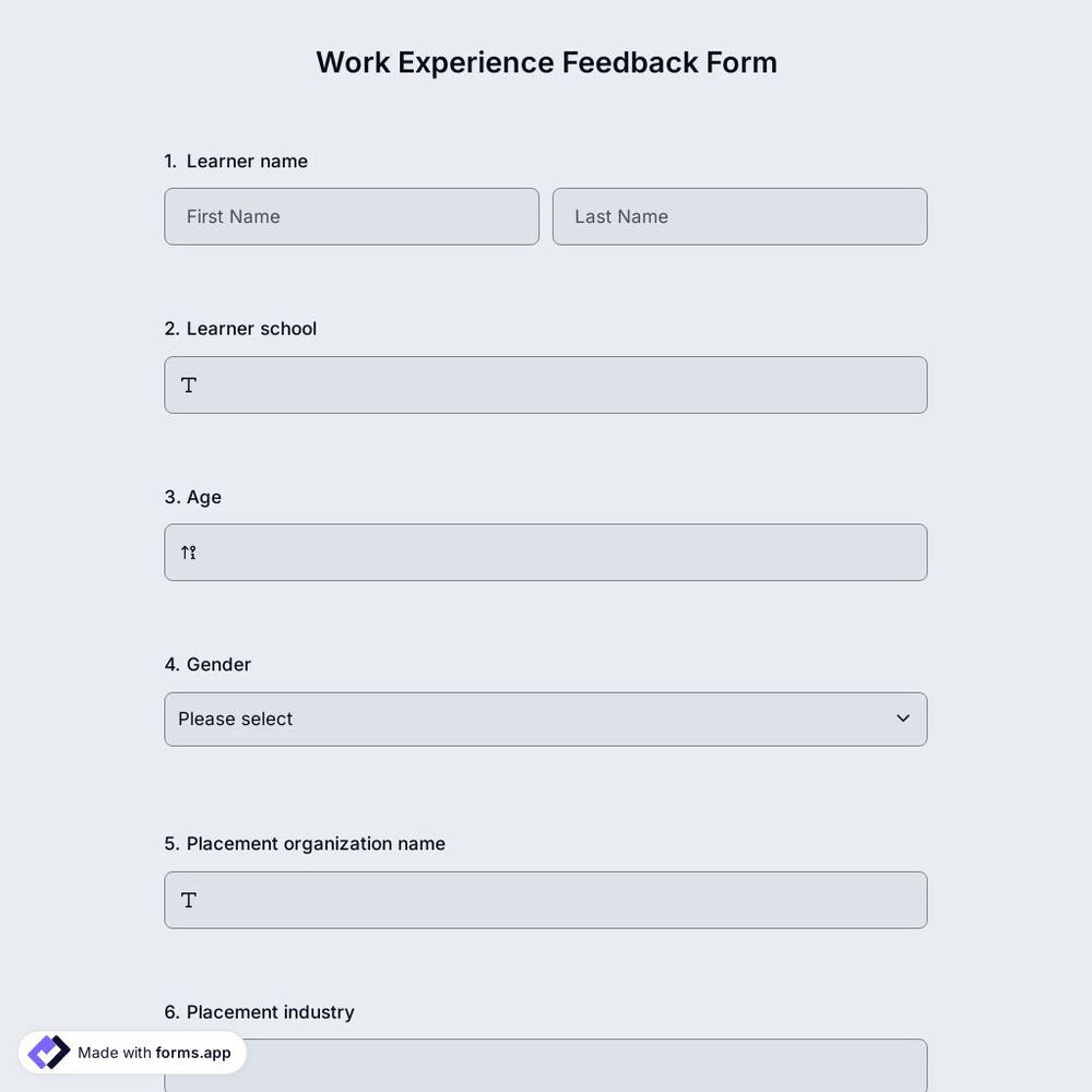 Work Experience Feedback Form