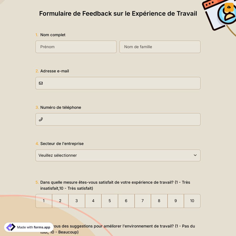 Formulaire de Feedback sur le Expérience de Travail