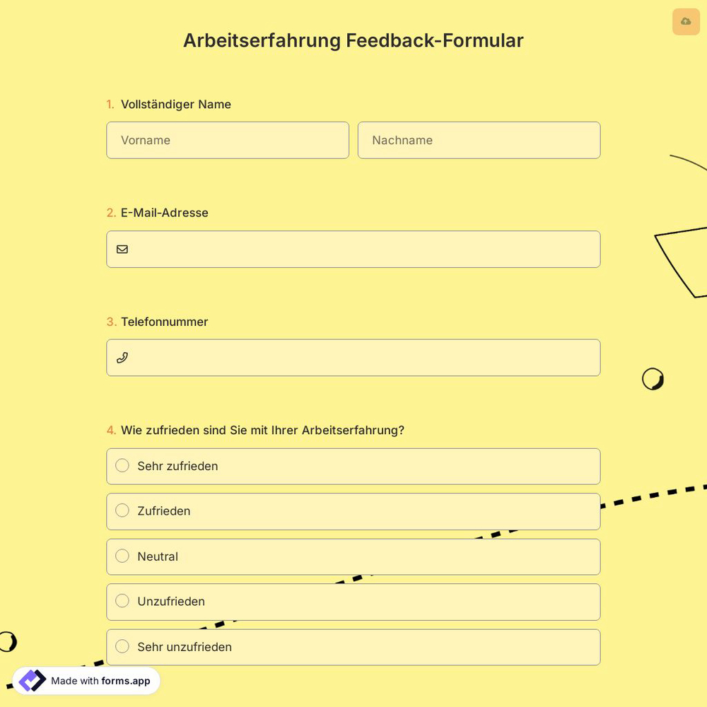 Arbeitserfahrung Feedback-Formular