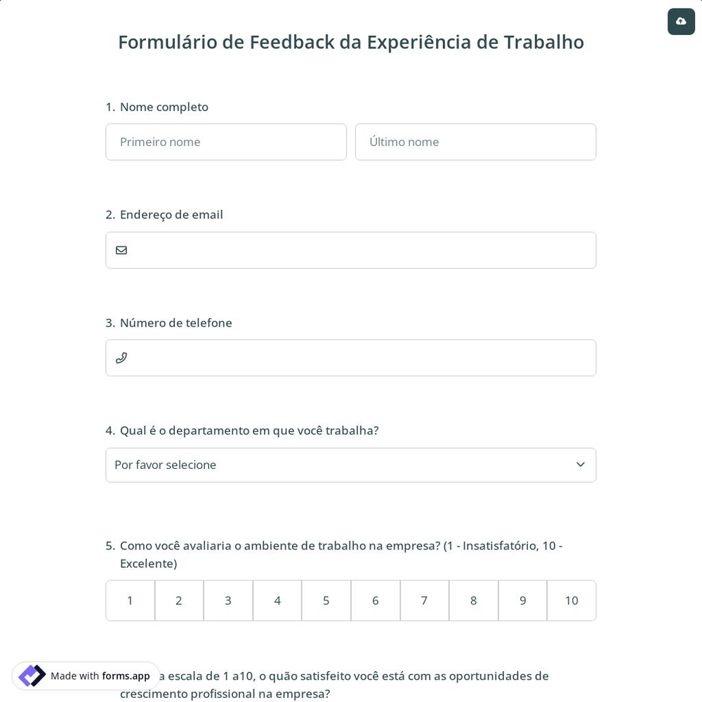 Formulário de Feedback da Experiência de Trabalho
