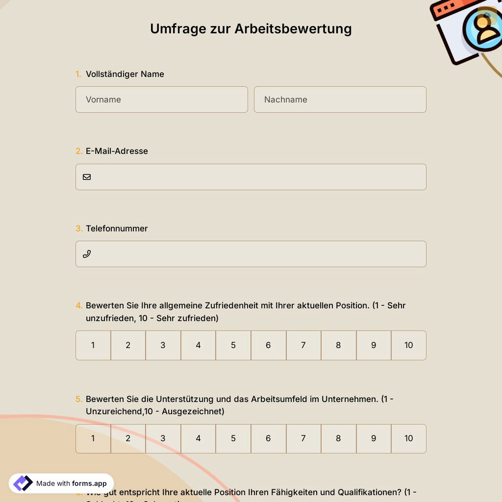 Umfrage zur Arbeitsbewertung