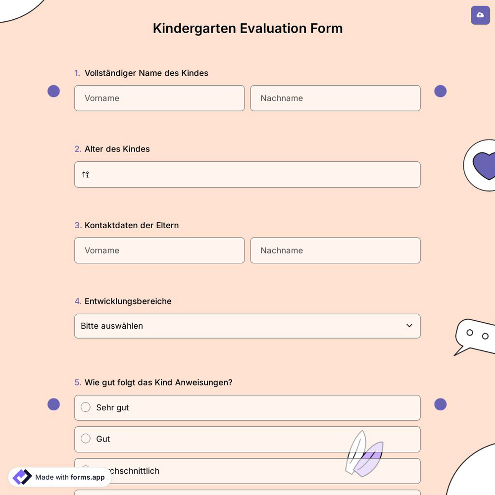 Kindergarten Evaluation Form