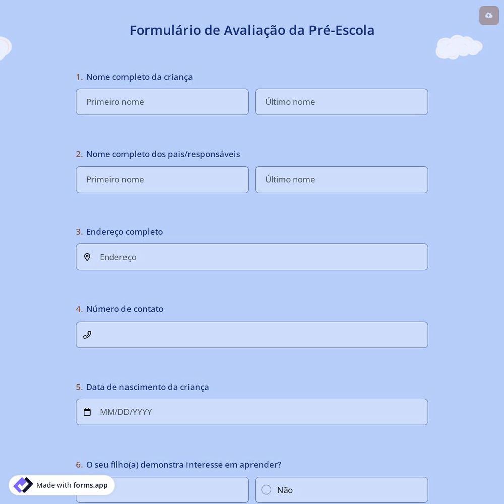 Formulário de Avaliação da Pré-Escola