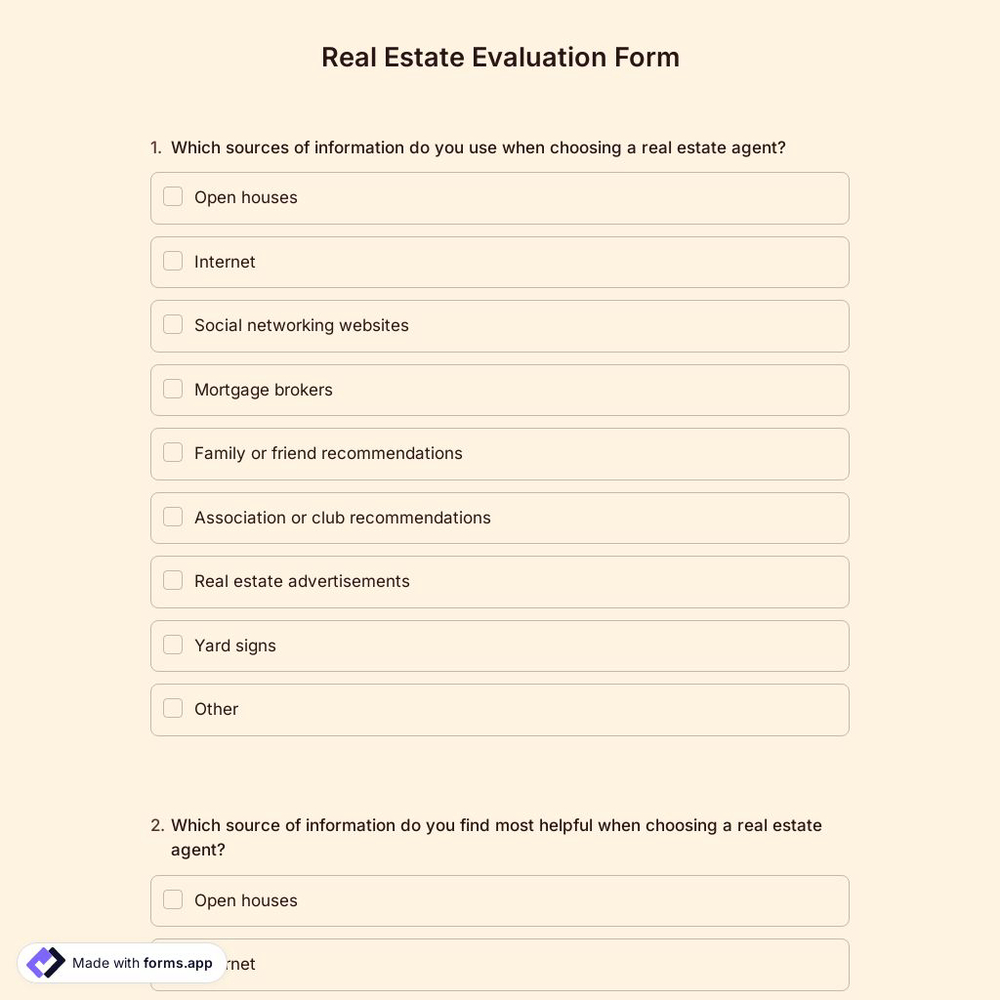 Real Estate Evaluation Form