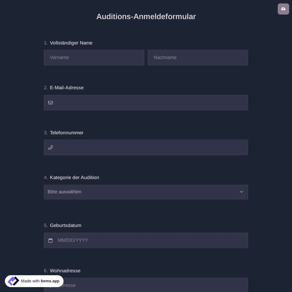 Auditions-Anmeldeformular