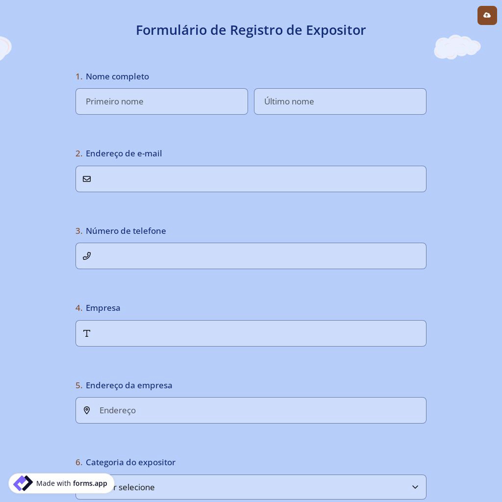 Formulário de Registro de Expositor