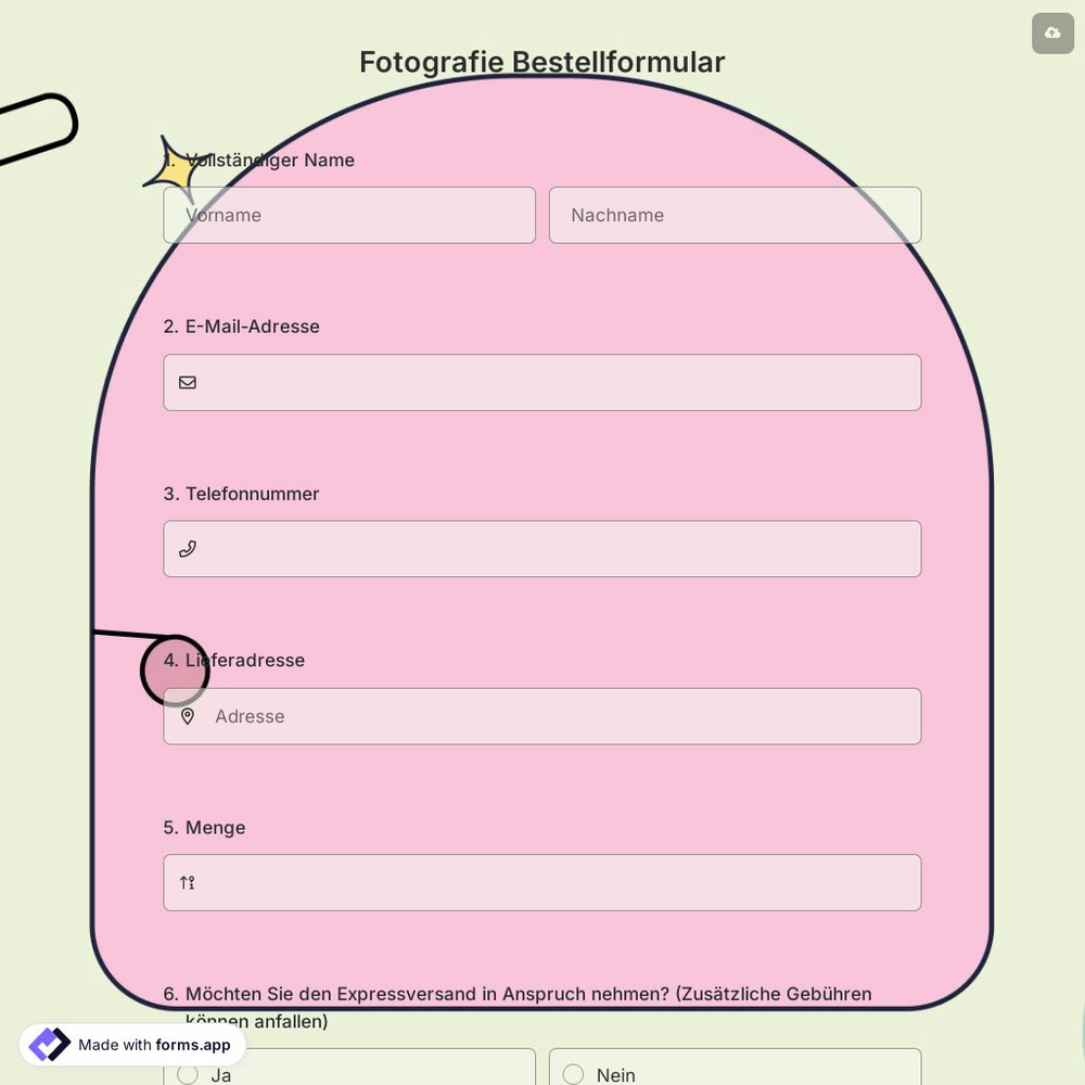 Fotografie Bestellformular
