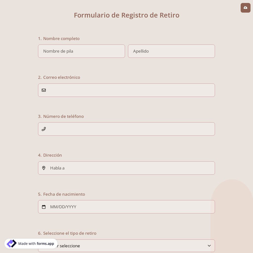 Formulario de Registro de Retiro