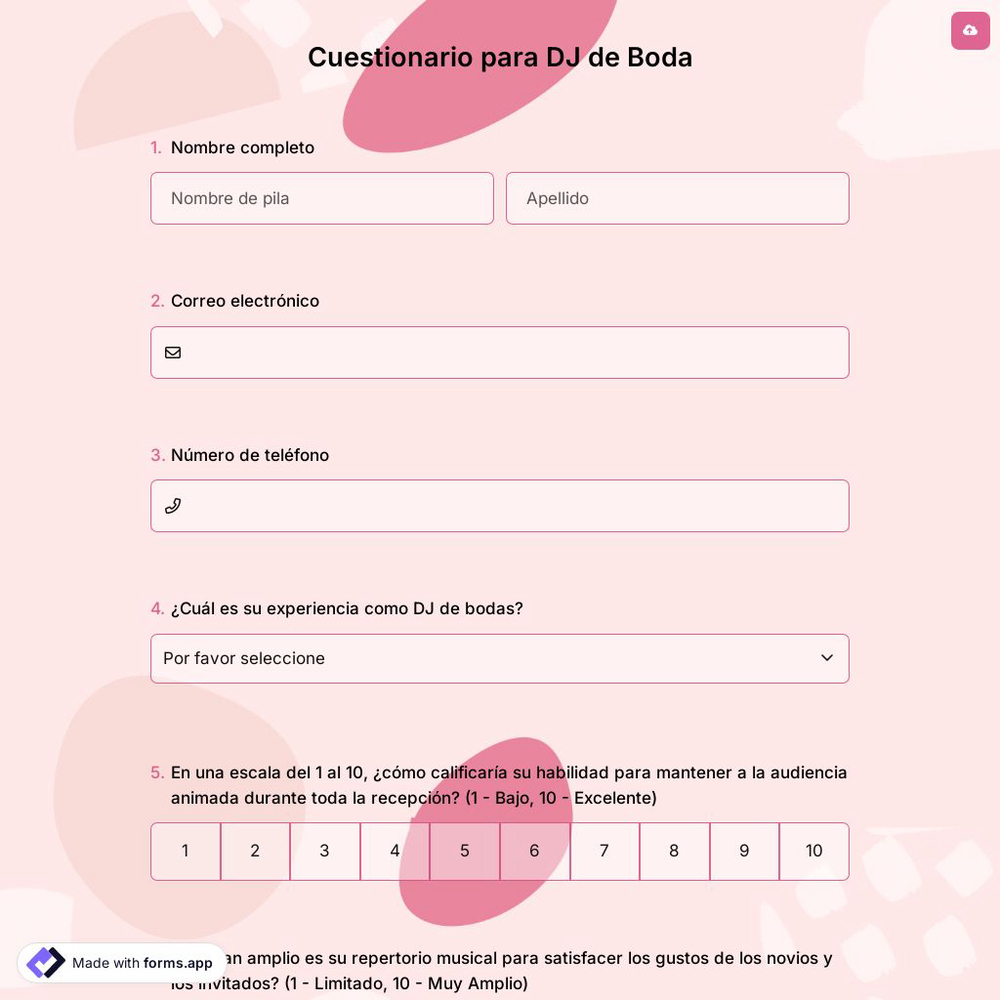 Cuestionario para DJ de Boda