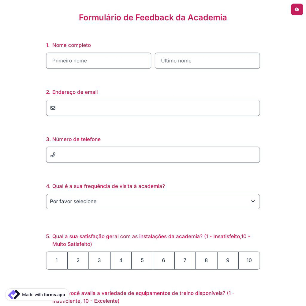 Formulário de Feedback da Academia
