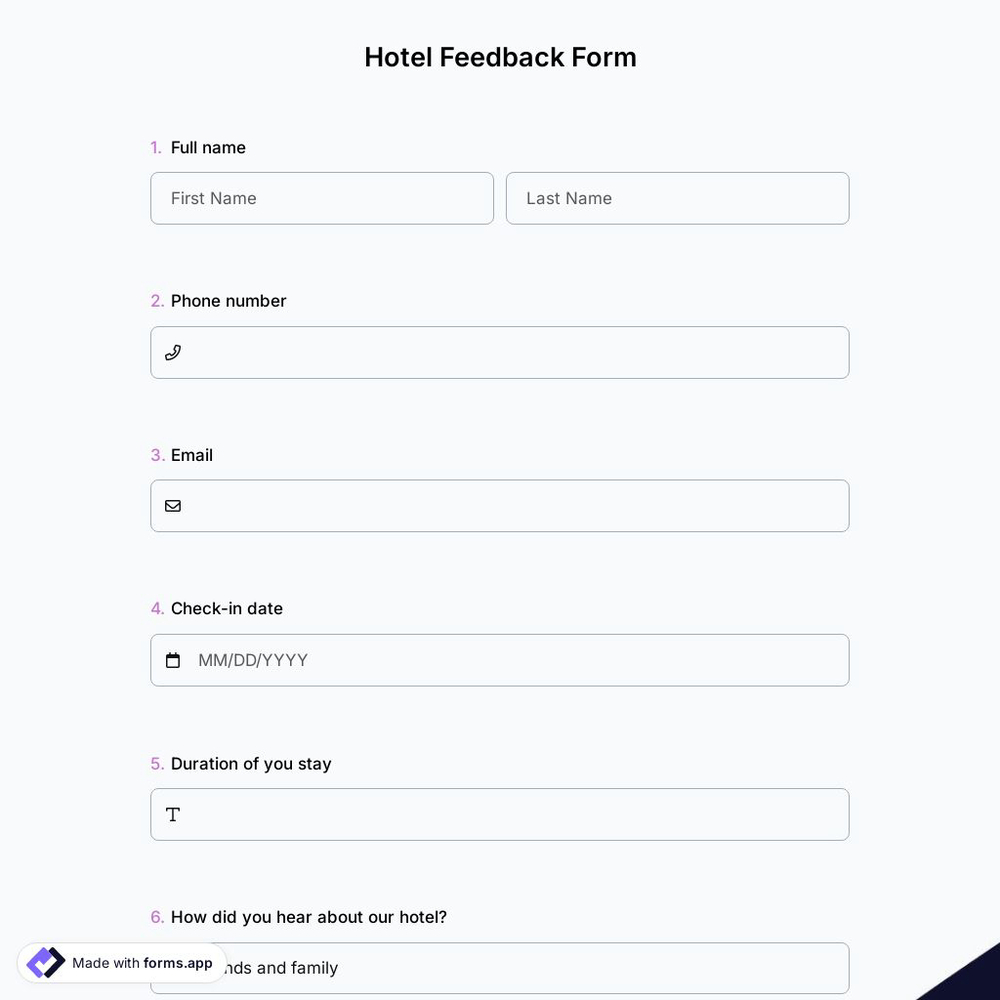 Hotel Feedback Form