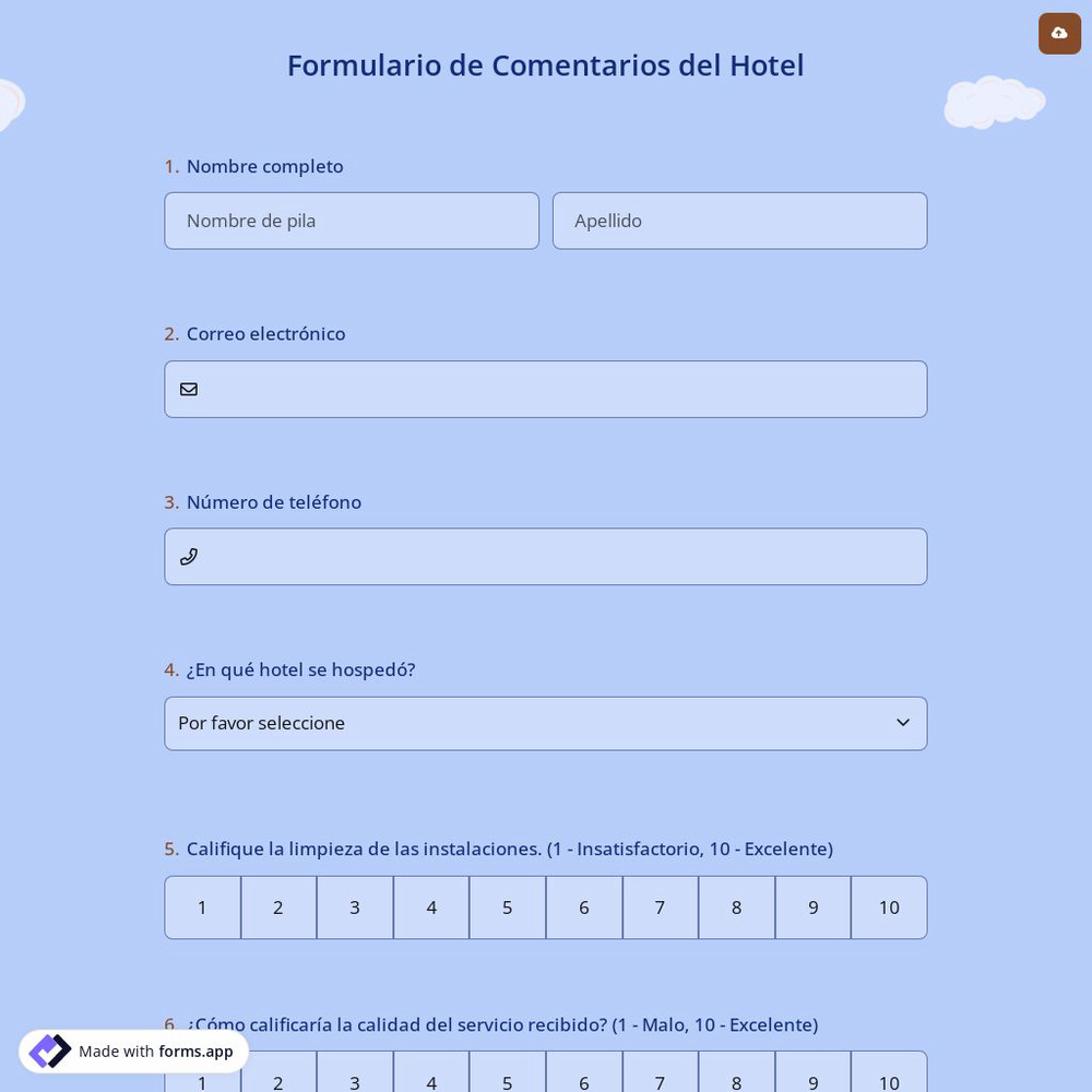 Formulario de Comentarios del Hotel