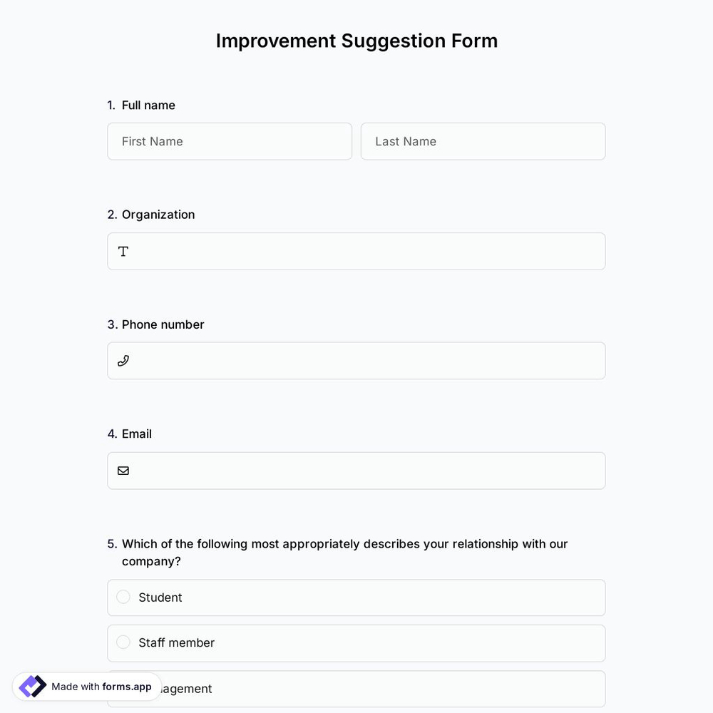 Improvement Suggestion Form