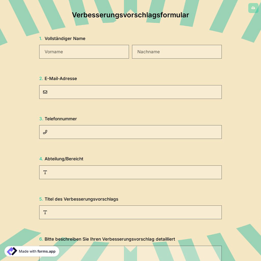 Verbesserungsvorschlagsformular