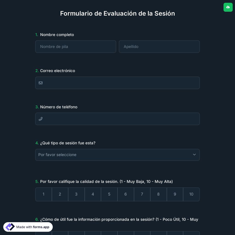 Formulario de Evaluación de la Sesión